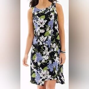 J JILL Whimsigoth Knit‎ Black Purple Floral Sleeveless Wrap Dress Cottage